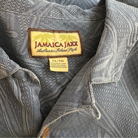 Jamaica Jaxx Men’s Silk Shirt XL Blue Palm Bamboo Pattern - Picture 7 of 10